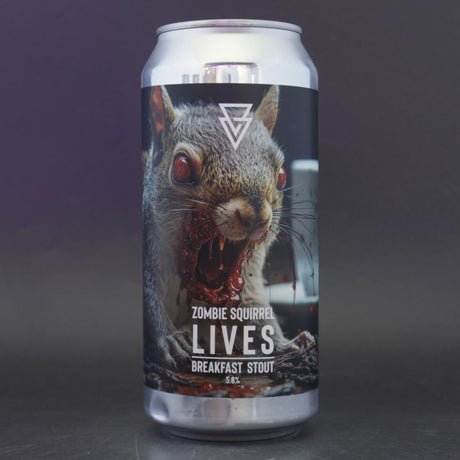 This is a can of Azvex - Zombie Squirrel Lives - 5.8% (440ml). It is a Stout / Porter craft beer available to buy from Ghost Whale, voted London's best craft beer shop.