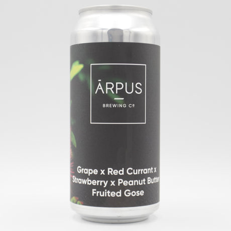 This is a can of Arpus Brewing Co - Grape x Redcurrant x Strawberry x Peanut Butter Fruited Gose - 4.5% (440ml). It is a Gose craft beer available to buy from Ghost Whale, voted London's best craft beer shop.
