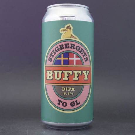 This is a can of Stigbergets / To Øl - Buffy - 8.3% (440ml). It is a Double IPA craft beer available to buy from Ghost Whale, voted London's best craft beer shop.