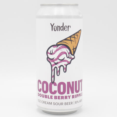 This is a can of Yonder - Coconut Double Berry Ripple - 6% (440ml). It is a Sour craft beer available to buy from Ghost Whale, voted London's best craft beer shop.