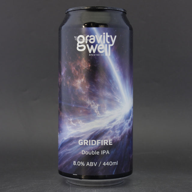 This is a can of Gravity Well - Gridfire - 8% (440ml). It is a Double IPA craft beer available to buy from Ghost Whale, voted London's best craft beer shop.