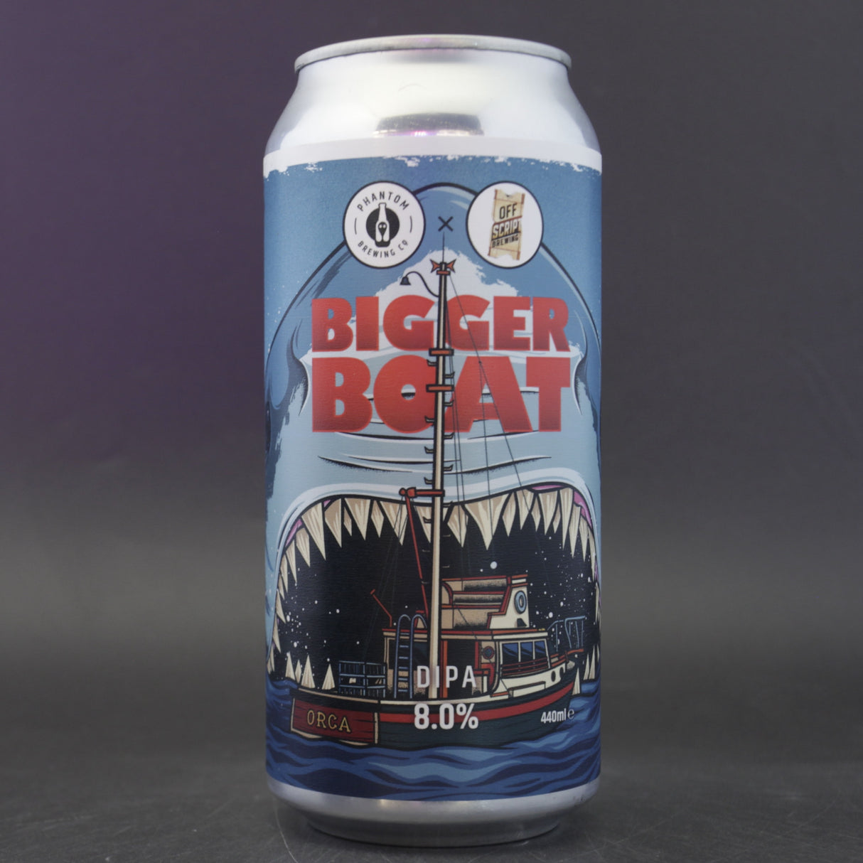 This is a can of Phantom Brewing Co - Bigger Boat - 8% (440ml). It is a Double IPA craft beer available to buy from Ghost Whale, voted London's best craft beer shop.