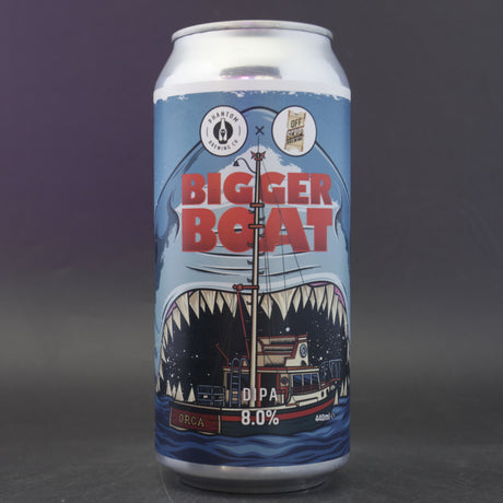 This is a can of Phantom Brewing Co - Bigger Boat - 8% (440ml). It is a Double IPA craft beer available to buy from Ghost Whale, voted London's best craft beer shop.