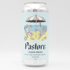 This is a can of Pastore - Guava Krush - 6% (440ml). It is a Sour craft beer available to buy from Ghost Whale, voted London's best craft beer shop.
