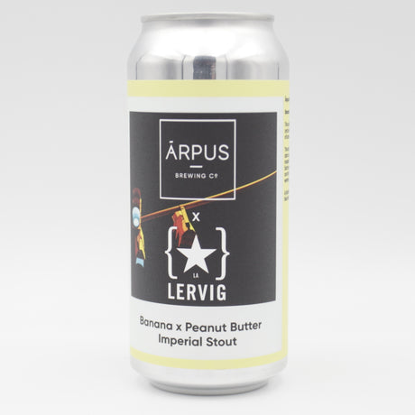 This is a can of Arpus Brewing Co / Lervig - Banana x Peanut Butter Imperial Stout - 12% (440ml). It is a Imperial Stout / Porter craft beer available to buy from Ghost Whale, voted London's best craft beer shop.