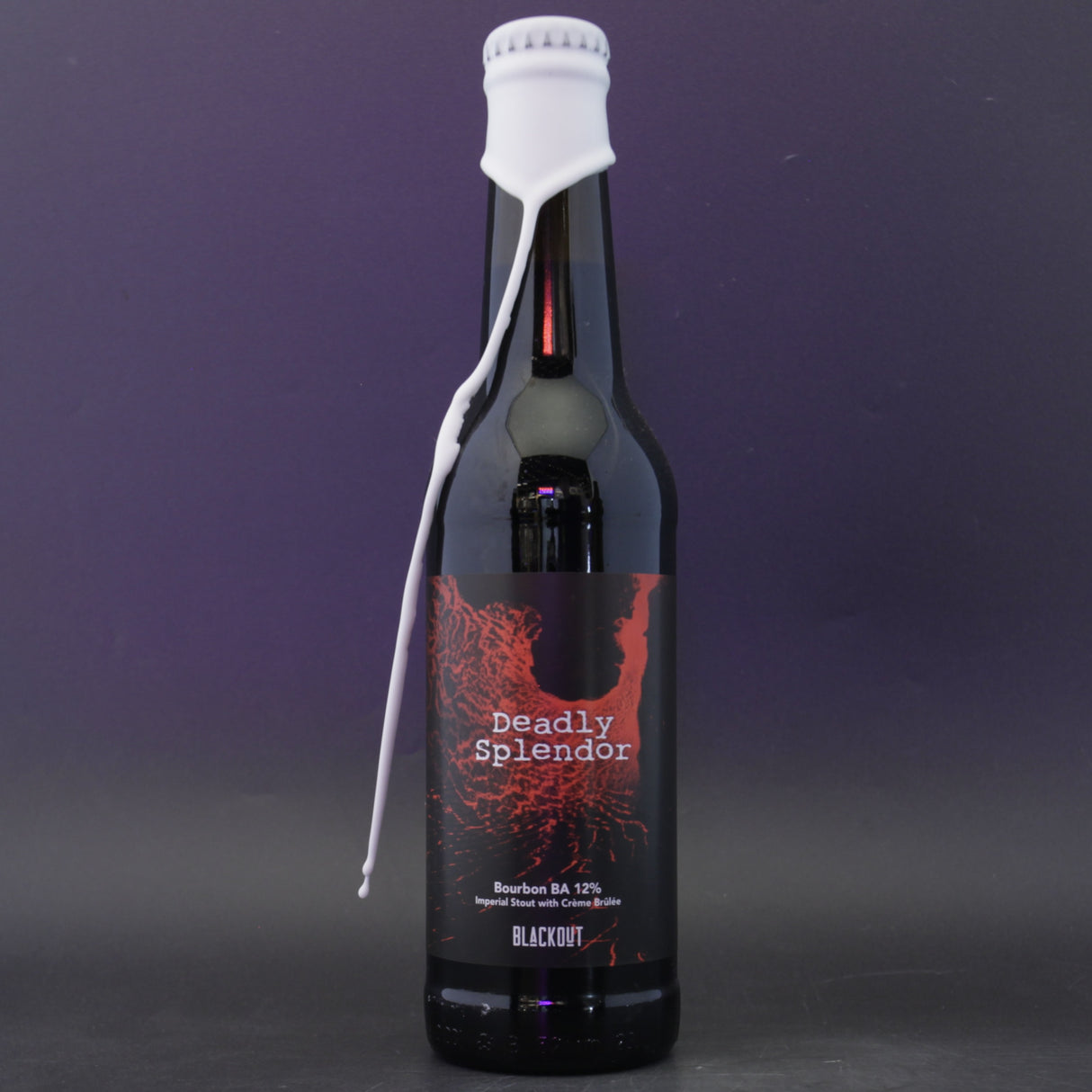 This is a bottle of Blackout - Deadly Splendor - 12% (330ml). It is a Imperial Stout / Porter craft beer available to buy from Ghost Whale, voted London's best craft beer shop.