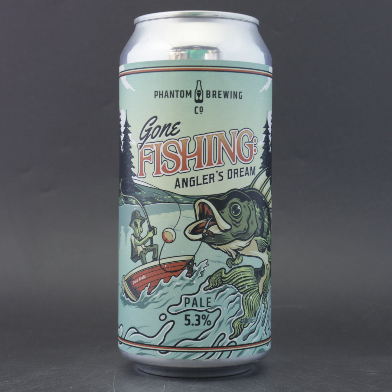 This is a can of Phantom Brewing Co - Gone Fishing: Anglers Dream - 5.3% (440ml). It is a Pale Ale craft beer available to buy from Ghost Whale, voted London's best craft beer shop.
