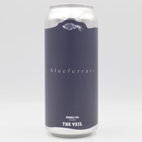 This is a can of The Veil - Blueferrari - 8% (473ml). It is a Double IPA craft beer available to buy from Ghost Whale, voted London's best craft beer shop.