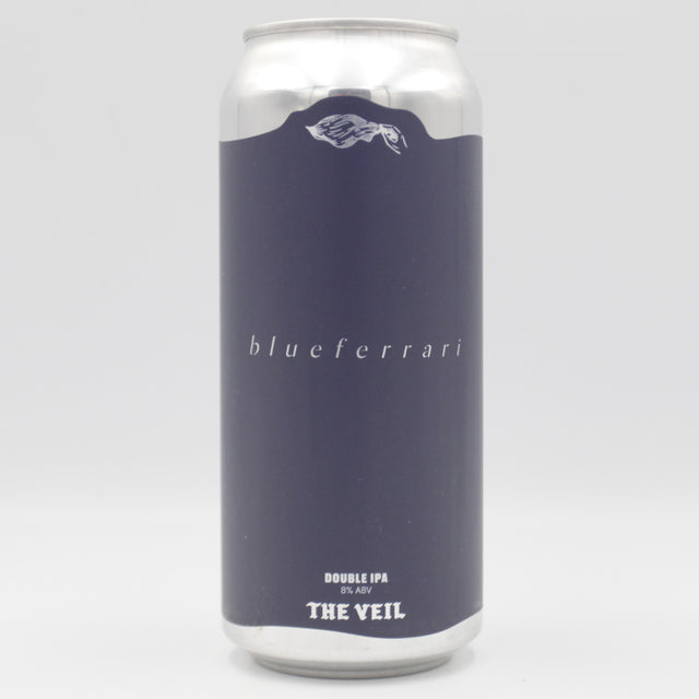 This is a can of The Veil - Blueferrari - 8% (473ml). It is a Double IPA craft beer available to buy from Ghost Whale, voted London's best craft beer shop.