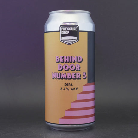 This is a can of Pressure Drop - Behind Door Number 3 - 8.4% (440ml). It is a Double IPA craft beer available to buy from Ghost Whale, voted London's best craft beer shop.