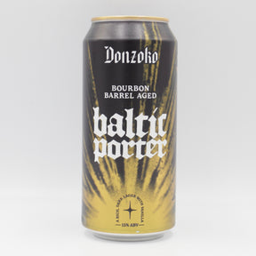 This is a can of Donzoko - Bourbon Barrel Aged Baltic Porter - 15% (440ml). It is a Imperial Stout / Porter craft beer available to buy from Ghost Whale, voted London's best craft beer shop.