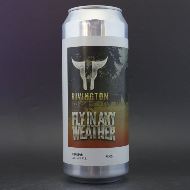 This is a can of Rivington - Fly In Any Weather - 5.7% (500ml). It is a Pale Ale craft beer available to buy from Ghost Whale, voted London's best craft beer shop.