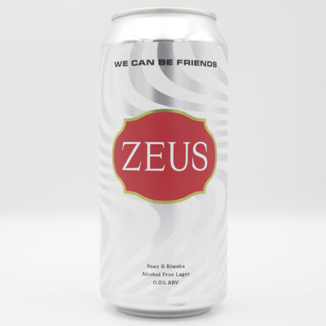 This is a can of We Can Be Friends - Zeus - 0.5% (440ml). It is a Lager / Pilsner / Kölsch craft beer available to buy from Ghost Whale, voted London's best craft beer shop.