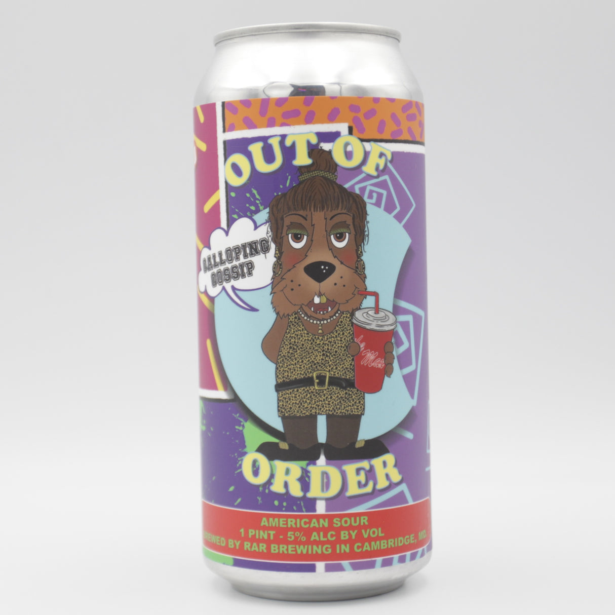 This is a can of RAR Brewing - Out Of Order: Galloping Gossip - 5% (473ml). It is a Sour craft beer available to buy from Ghost Whale, voted London's best craft beer shop.