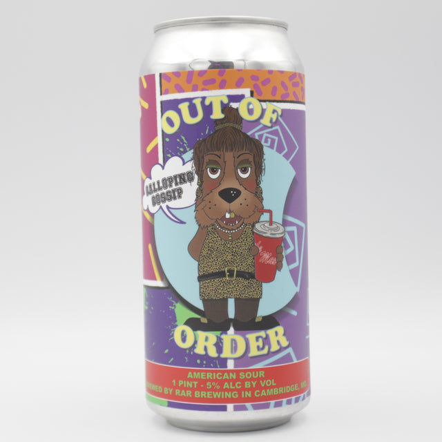 This is a can of RAR Brewing - Out Of Order: Galloping Gossip - 5% (473ml). It is a Sour craft beer available to buy from Ghost Whale, voted London's best craft beer shop.