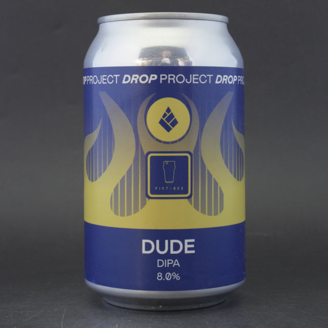 This is a bottle of Drop Project - Dude - 8% (330ml). It is a Double IPA craft beer available to buy from Ghost Whale, voted London's best craft beer shop.