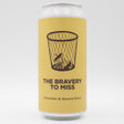This is a can of Pomona Island - The Bravery To Miss - 6.5% (440ml). It is a Stout / Porter craft beer available to buy from Ghost Whale, voted London's best craft beer shop.