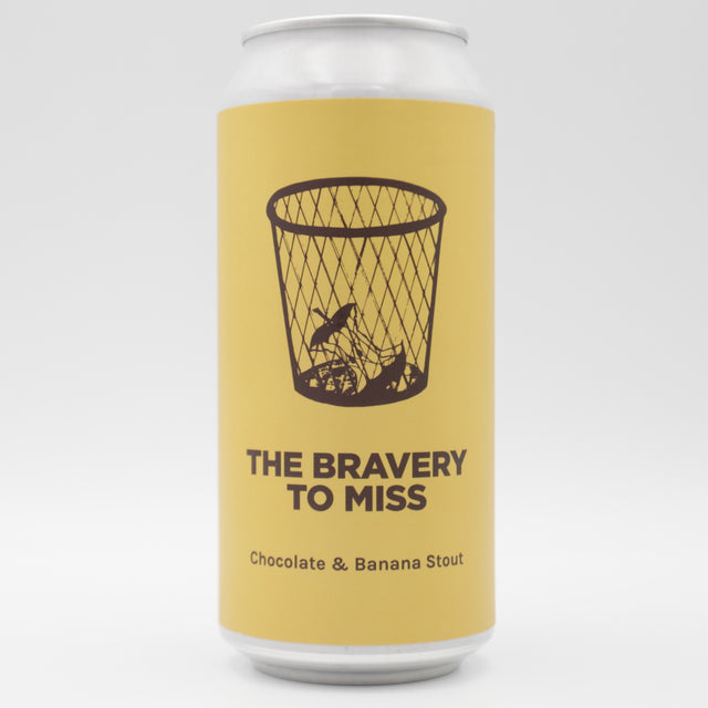 This is a can of Pomona Island - The Bravery To Miss - 6.5% (440ml). It is a Stout / Porter craft beer available to buy from Ghost Whale, voted London's best craft beer shop.