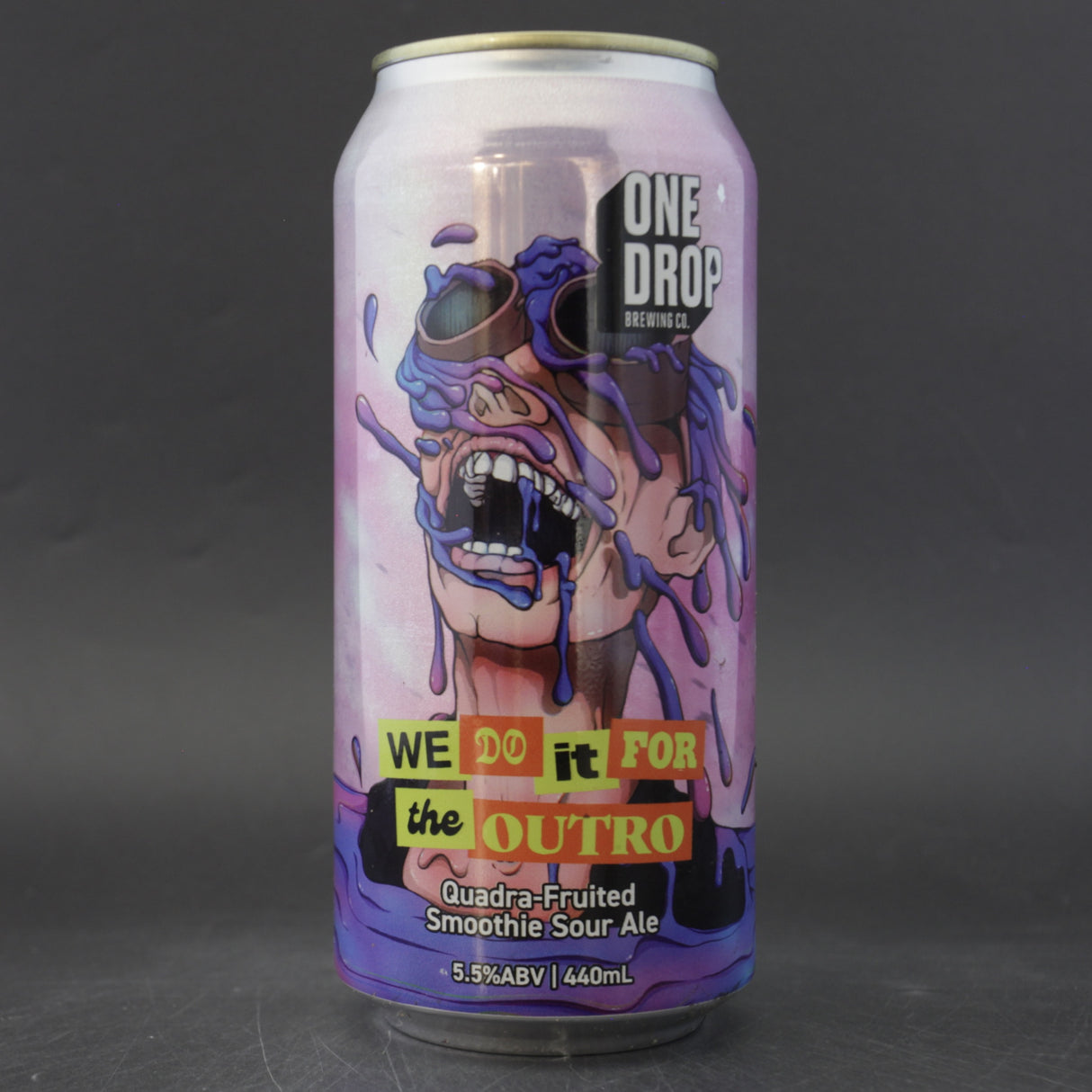 This is a can of One Drop - We Do It For The Outro - 5.5% (440ml). It is a Sour craft beer available to buy from Ghost Whale, voted London's best craft beer shop.