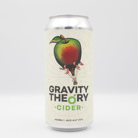 This is a can of Gravity Theory - Gravity Theory Cider - 4.5% (440ml). It is a  craft cider available to buy from Ghost Whale, voted London's best craft beer shop.