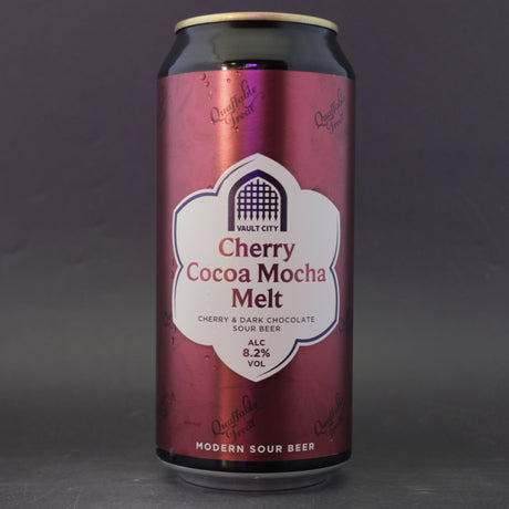 This is a can of Vault City - Cherry Cocoa Mocha Melt - 8.2% (440ml). It is a Sour craft beer available to buy from Ghost Whale, voted London's best craft beer shop.