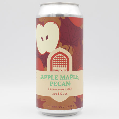 This is a can of Vault City - Apple Maple Pecan - 8% (440ml). It is a Belgian Style craft beer available to buy from Ghost Whale, voted London's best craft beer shop.