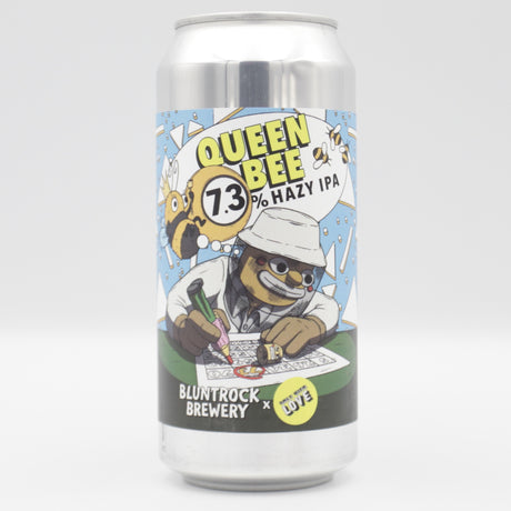 This is a can of Bluntrock / Only With Love - Queen Bee - 7.3% (440ml). It is a IPA craft beer available to buy from Ghost Whale, voted London's best craft beer shop.