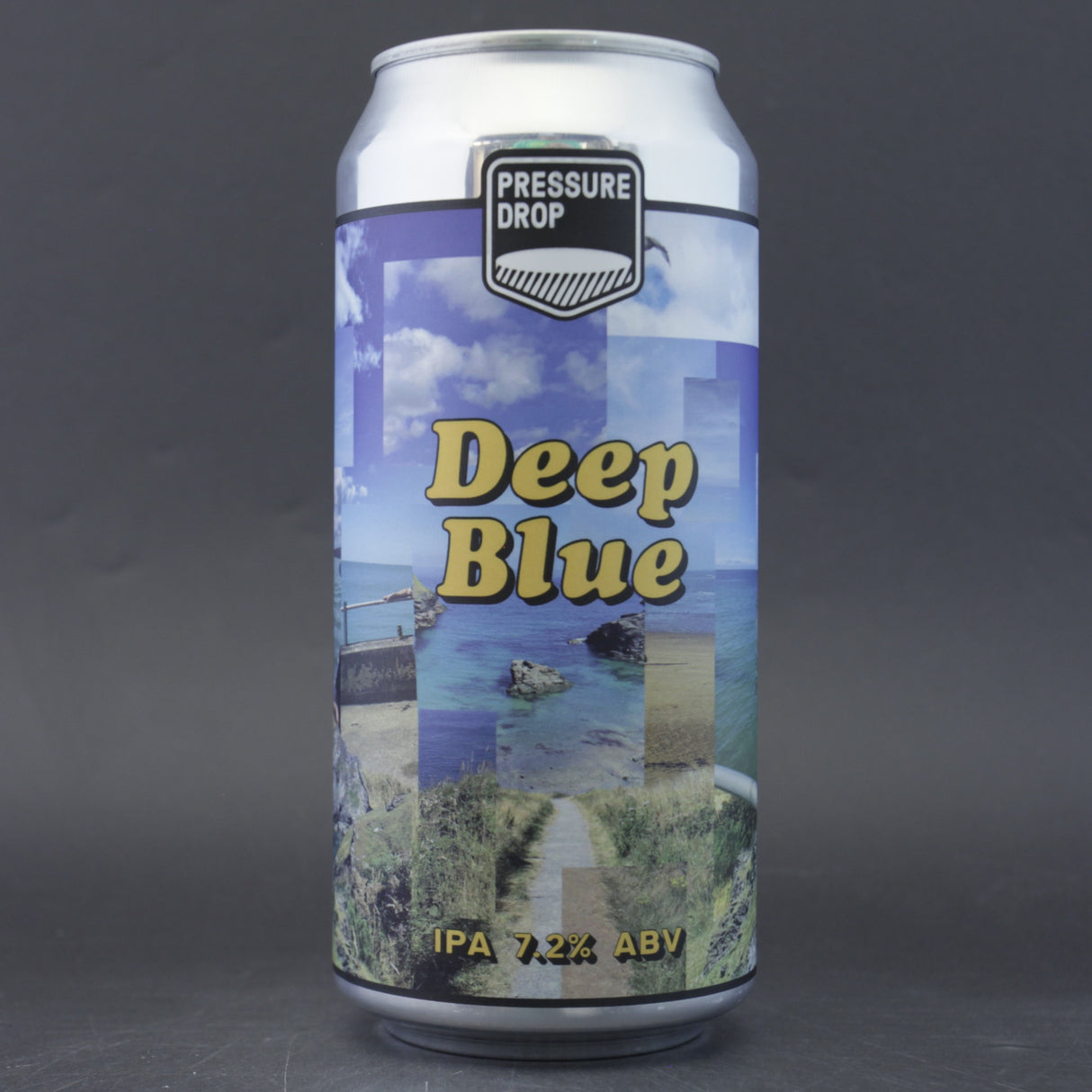 This is a can of Pressure Drop - Deep Blue - 7.2% (440ml). It is a IPA craft beer available to buy from Ghost Whale, voted London's best craft beer shop.