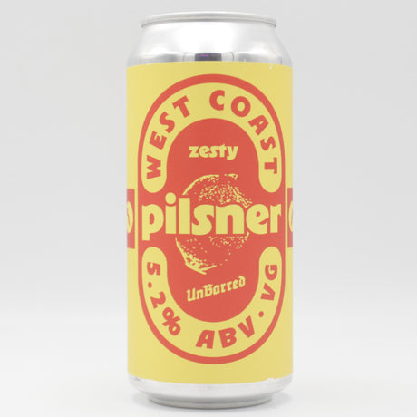 This is a can of UnBarred - Zesty Pilsner - 5.2% (440ml). It is a Lager / Pilsner / Kölsch craft beer available to buy from Ghost Whale, voted London's best craft beer shop.