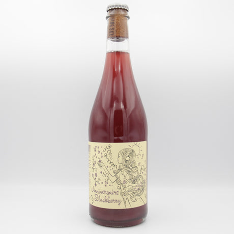 This is a sharing bottle of Burning Sky - Anniversaire Blackberry - 6.3% (750ml). It is a Wit / Wheat craft beer available to buy from Ghost Whale, voted London's best craft beer shop.