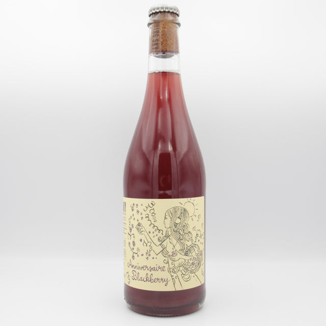 This is a sharing bottle of Burning Sky - Anniversaire Blackberry - 6.3% (750ml). It is a Wit / Wheat craft beer available to buy from Ghost Whale, voted London's best craft beer shop.