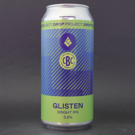 This is a can of Drop Project - Glisten - 5.8% (440ml). It is a IPA craft beer available to buy from Ghost Whale, voted London's best craft beer shop.