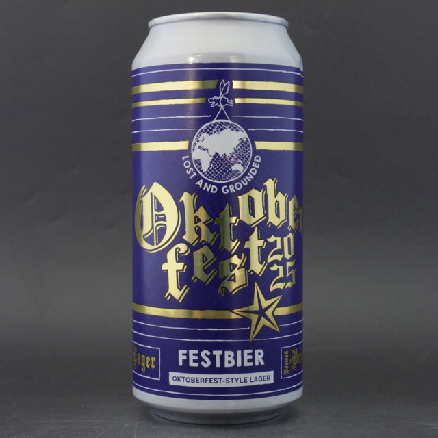 This is a can of Lost and Grounded - Festbier 2025 - 5.2% (440ml). It is a Lager / Pilsner / Kölsch craft beer available to buy from Ghost Whale, voted London's best craft beer shop.