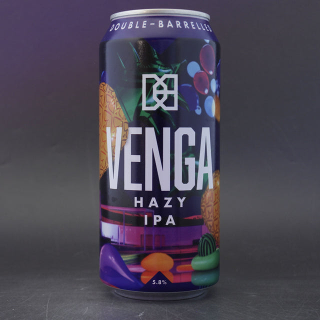 This is a can of Double Barrelled - Venga - 5.8% (440ml). It is a IPA craft beer available to buy from Ghost Whale, voted London's best craft beer shop.