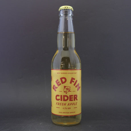 This is a bottle of Red Fin Cider - Fresh Apple Cider - 4.2% (330ml). It is a  craft cider available to buy from Ghost Whale, voted London's best craft beer shop.