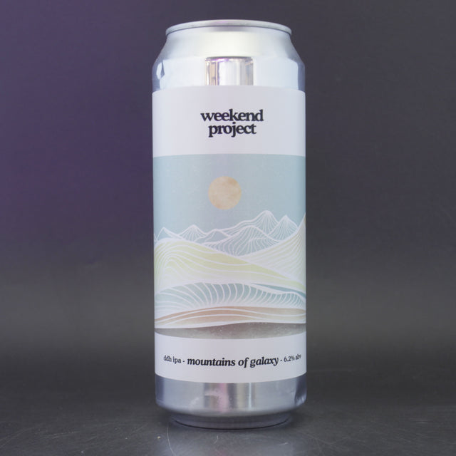 This is a can of Weekend Project - Mountains Of Galaxy - 6.2% (500ml). It is a IPA craft beer available to buy from Ghost Whale, voted London's best craft beer shop.