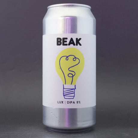 This is a can of Beak Brewery - Lux - 8% (440ml). It is a Double IPA craft beer available to buy from Ghost Whale, voted London's best craft beer shop.