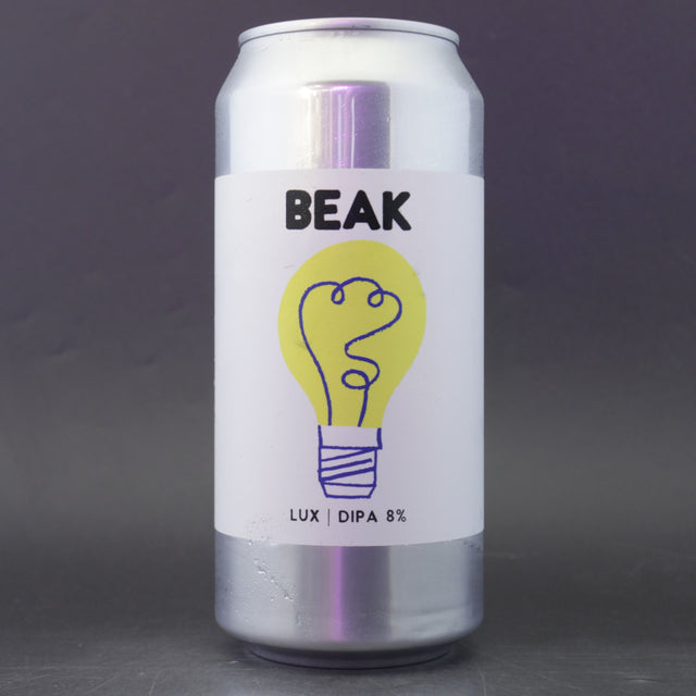 This is a can of Beak Brewery - Lux - 8% (440ml). It is a Double IPA craft beer available to buy from Ghost Whale, voted London's best craft beer shop.
