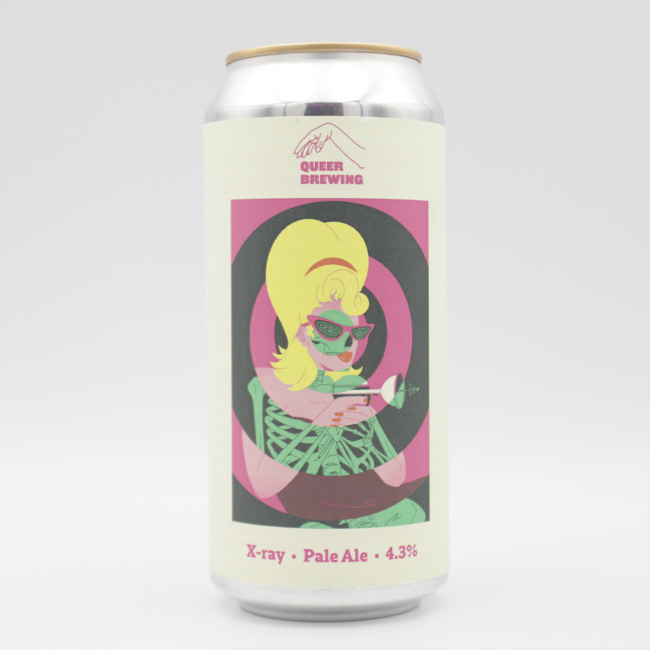 This is a can of Queer Brewing - X-Ray - 4.3% (440ml). It is a Pale Ale craft beer available to buy from Ghost Whale, voted London's best craft beer shop.