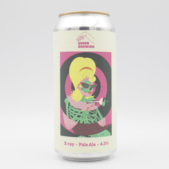 This is a can of Queer Brewing - X-Ray - 4.3% (440ml). It is a Pale Ale craft beer available to buy from Ghost Whale, voted London's best craft beer shop.