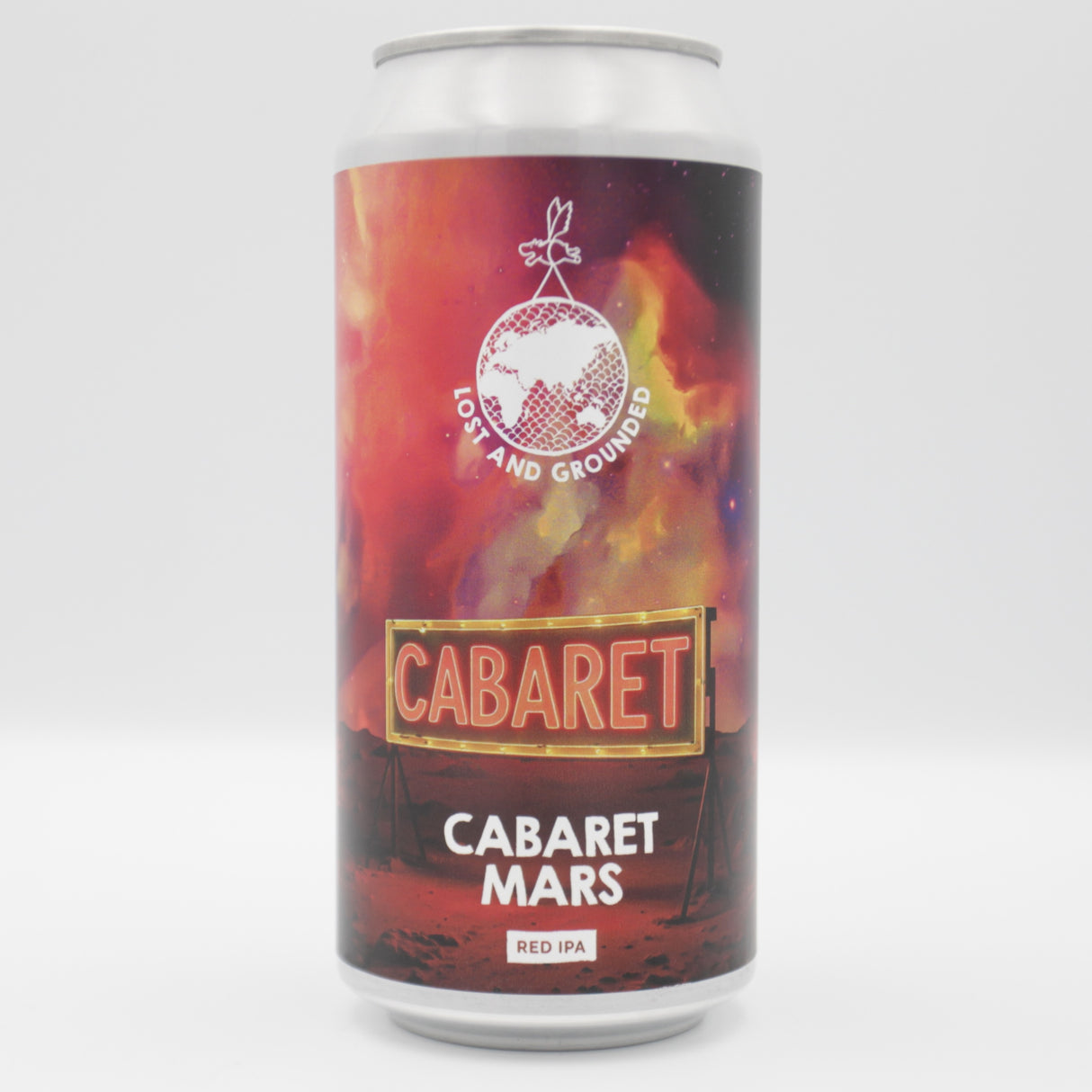 This is a can of Lost and Grounded - Cabaret Mars - 5.4% (440ml). It is a IPA craft beer available to buy from Ghost Whale, voted London's best craft beer shop.