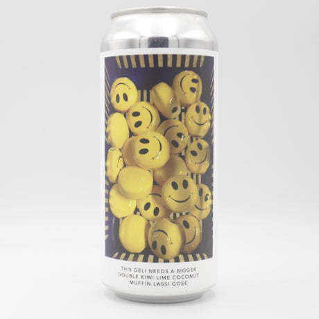 This is a can of Evil Twin - This Deli Needs A Bigger Double Kiwi Lime Coconut Muffin Lassi Gose - 7% (473ml). It is a Sour craft beer available to buy from Ghost Whale, voted London's best craft beer shop.