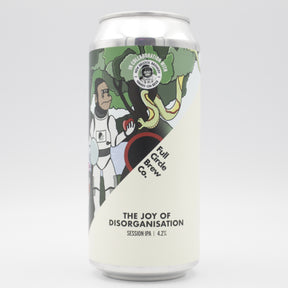 This is a can of Full Circle Brew Co / New Bristol Brewery - The Joy of Disorganisation - 4.2% (440ml). It is a Session IPA craft beer available to buy from Ghost Whale, voted London's best craft beer shop.