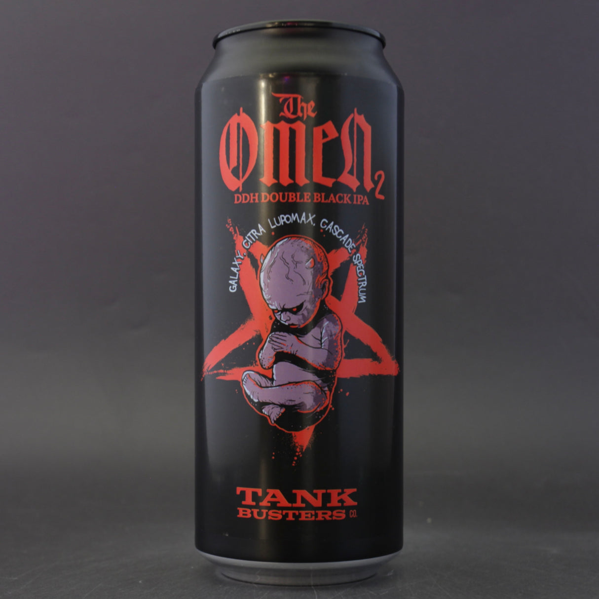 This is a can of Tank Busters - The Omen vol. 2 - 7.4% (500ml). It is a Double IPA craft beer available to buy from Ghost Whale, voted London's best craft beer shop.