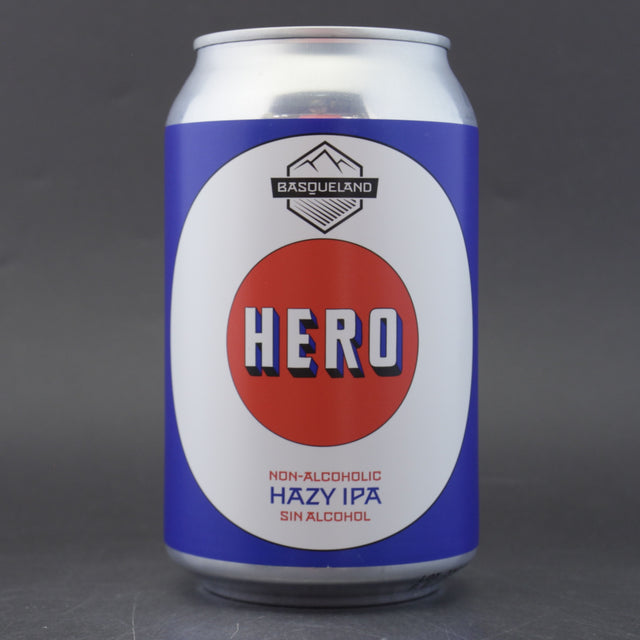 This is a can of Basqueland - Hero: Hazy IPA - 0.5% (330ml). It is a IPA craft beer available to buy from Ghost Whale, voted London's best craft beer shop.