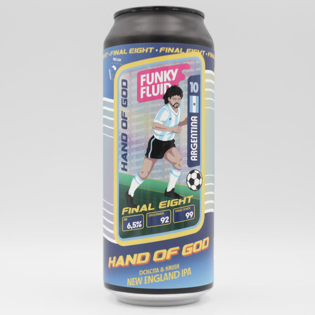 This is a can of Funky Fluid - Hand Of God - 6.5% (500ml). It is a IPA craft beer available to buy from Ghost Whale, voted London's best craft beer shop.