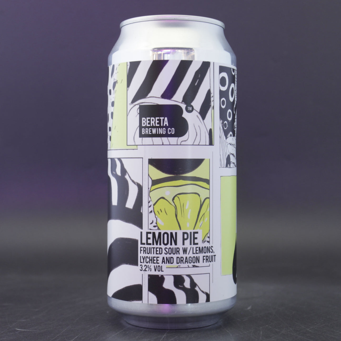 This is a can of Bereta Brewing Co. - Lemon Pie - 3.2% (440ml). It is a Sour craft beer available to buy from Ghost Whale, voted London's best craft beer shop.