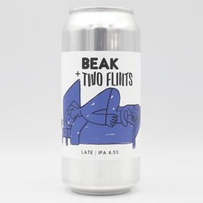 This is a can of Beak / Two Flints - Late - 6.5% (440ml). It is a IPA craft beer available to buy from Ghost Whale, voted London's best craft beer shop.