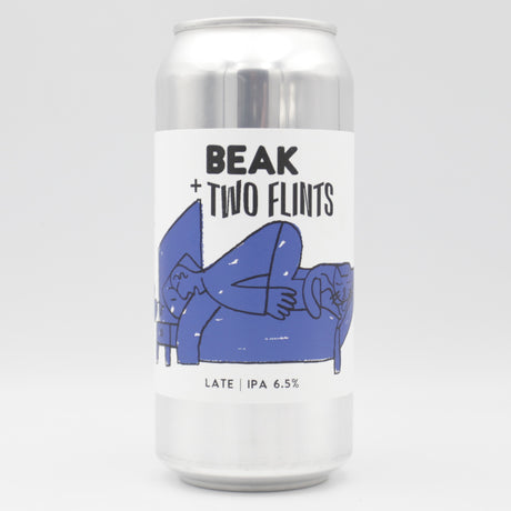 This is a can of Beak / Two Flints - Late - 6.5% (440ml). It is a IPA craft beer available to buy from Ghost Whale, voted London's best craft beer shop.
