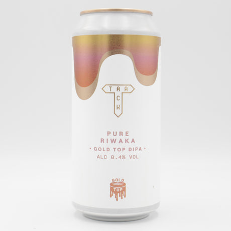 This is a can of Track - Gold Top: Pure Riwaka - 8.4% (440ml). It is a Double IPA craft beer available to buy from Ghost Whale, voted London's best craft beer shop.